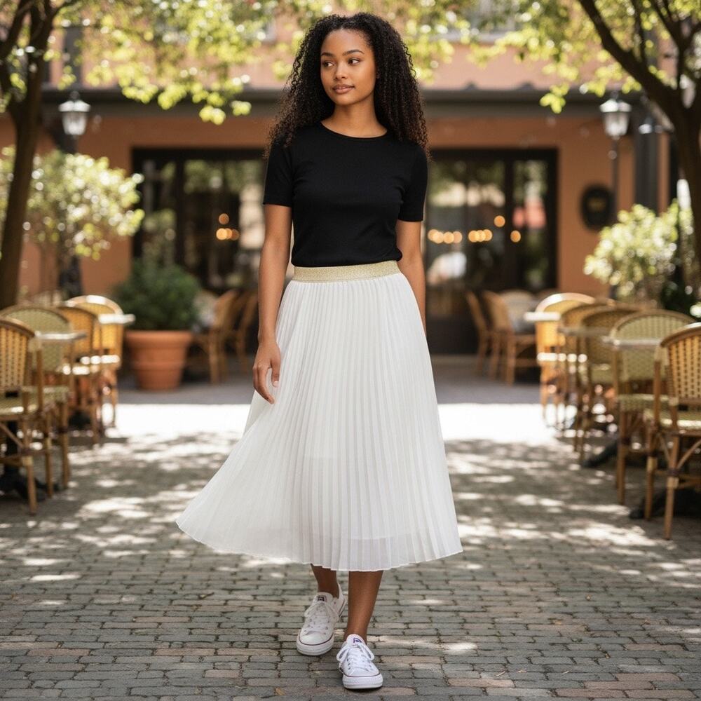 NWOT Candies white pleated sheer skirt with gold glitter elastic waist sz XS